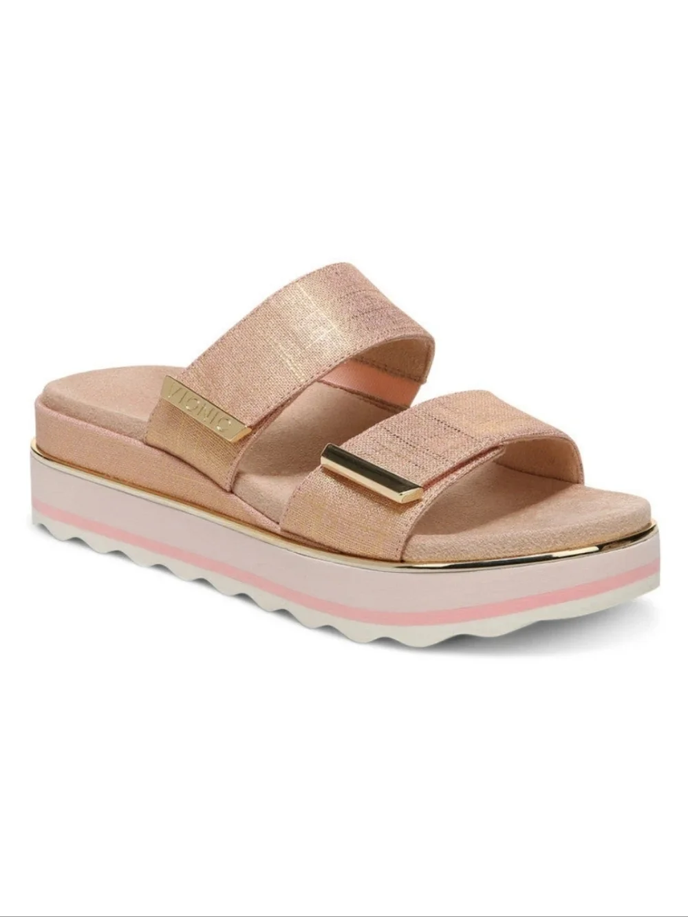 Vionic Women's Brandie Slide Roze Pink Linen Metallic Sandal Size 10 - Picture 1 of 8